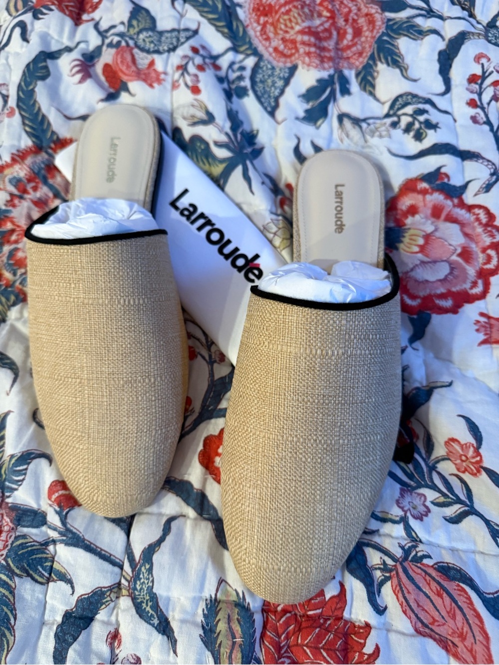 Larroude Natural Beige Slip-On Loafers with Black Trim - Picture 7 of 7
